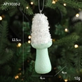 Mint green mushroom Christmas ornament with glitter and silver string for tree decoration - Green Mushroom