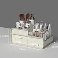 Cream white desktop cosmetic organizer with 3 drawers for makeup storage, size 28x18x12.5cm - Upgraded Material Deluxe 3-Drawer Medium Cream White