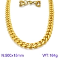 Hip hop gold titanium steel Cuban link necklace for men 15mm width 500mm length - Gold Cuban Link Necklace 500x15mm(KN93849-Z)