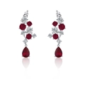 Orecchini pendenti in argento S925 con pietre preziose rosse e diamanti luminosi - Argento 925 / Rosso