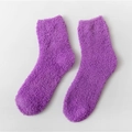 Plush purple coral fleece mid-tube winter sock in soft solid thermal fabric - One Size / Deep purple
