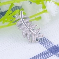 Silver leaf-shaped jewelry connector with clear cubic zirconia stones and dual rings - Silver Zirconia Leaf (L0527-B)