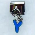 Italian charm link with a blue enamel letter Y pendant for personalized DIY bracelets - Letter Y