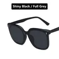 Classic bright black square frame sunglasses with full grey polarized lenses - Bright Black / Gray