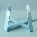 Light blue X-shaped elevated metal stand for ceramic cat bowls with non-slip silicone tips - Elevated Cross Metal Stand / Blue