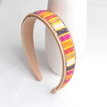 Ethnic wide headband with colorful seed beads and rhinestone trim on white vase - Colorful Ethnic Weave (Series 16-1)