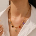 Fashion gold chain necklace with colorful butterfly, heart, and geometric charms - Multi-color Pendant Style (N3691)