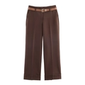 Dunkelbraune Weitbeinhose mit schmalem Gürtel und Aufschlag auf weißem Grund - XS / Dunkelbraun