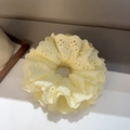 Oversized ruffled lace hair scrunchie in light yellow featuring eyelet embroidery - Four-layer Elastic Style / Yellow