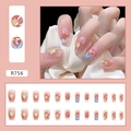 Rosa Ombre Kunstnägel mit gelben Blumen, Sternen und weißen Herzen im Set R756 - Blush Blumen Stil (R756) / Kleber-Typ