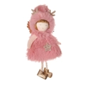 Pendaglio bambola di Natale rosa in peluche con corna dorate per decoro albero - Rosa