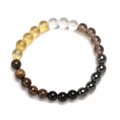 Elastic beaded bracelet with 8mm tiger eye, obsidian, and hematite natural stones - Tiger Eye + Hematite + Shiny Stone + Smoky Quartz + Clear Quartz + Citrine
