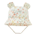 Infant cotton sun hat with floral print, cute rabbit ears and adjustable chin strap - Beige Pink Yellow Floral (18#)