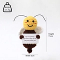Handmade crochet honey bee doll variant holding a card, 11cm height size display - Black Antenna Bee L Card