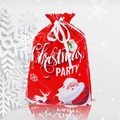 Close-up of red Christmas PARTY gift bag with white drawstring and snowflake pattern - 44*57cm Classic Red Santa