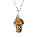 Collana artigianale con ciondolo a fungo in cristallo occhio di tigre avvolto in filo - Occhio di tigre