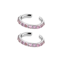 Detail view of silver ear cuff earrings featuring vibrant pink-purple zircon stones - 24K / Silver Base - Pink Zirconia (JQH0043-SS-2)