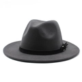 Dettaglio cappello fedora in lana grigio scuro con cinturino in pelle e nappa oro - M (56-58cm) / grigio scuro