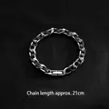 Pulsera de cadena cubana para hombre en plata con cuero trenzado negro y cierre seguro - Pulsera de Cuero / 21cm