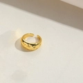 Adjustable gold croissant ring featuring delicate star engravings and a polished metallic finish - Star Style (JZ0429五角星款)