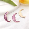 Golden moon pendants with purple enamel and star patterns for DIY jewelry making - Moon 19x32mm
