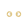 Minimalist gold round stud earrings with two white rhinestones and polished finish - Minimalist Double Stone Ring (E303250) - Gold White