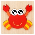 Educational wooden crab puzzle toy for toddlers featuring a bright red cartoon crab design - 3D Jigsaw-Crab (JM立体-螃蟹)