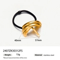 Sleek golden stainless steel ponytail holder with black elastic band on white background - Streamlined Smooth Style / Gold