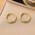 Polished 18K gold plated stainless steel twisted rope hoop earrings for women - AG43 Square Twist Gold