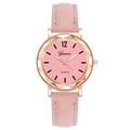Montre à quartz rose avec verre facetté et boîtier or rose sur bracelet en cuir - Rose