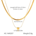 Detailed view of 18K gold-plated double-layer necklace with size and weight specs - Double Layer Heart Snake Chain Gold (HC-N40207)