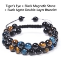 Double layer bracelet with blue tiger eye, black agate and magnetic stones on cord - Blue Tiger Eye + Yellow Tiger Eye + Black Agate