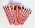 12pcs professional makeup brush set with pink pearl handles and rose gold ferrules - 12pcs Set / Pink Pearl Peach Red