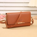 Caramel brown multifunctional crossbody phone bag for women with litchi grain texture - Brown