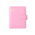 Pink RFID passport holder with snap button and gold airplane icon in synthetic leather - Pink