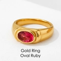 Vintage-Ring mit breitem Goldband und ovalem roten Zirkonia in Vakuumvergoldung - US 7 / Gold - Roter Zirkon