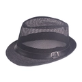 Chapeau fedora respirant en maille noire pour homme avec bande en cuir et boucle argentée - Noir