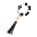 Portachiavi bracciale con perle di silicone bianco nero croce di Gesù e nappa - Croce/Nappina/Lettera di Gesù / Croce Nera