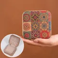 Portable cork jewelry box with vintage sunflower pattern and velvet interior lining - Retro Sunflower (Empty Box)