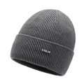 Dunkelgraue Beanie-Mütze für Herren mit Metall-Logo und dickem, warmem Rippstrick-Gewebe - Verstellbar / Hellgrau