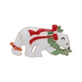 Festive Christmas polar bear enamel brooch with red ribbons and bells on gold metal - C1853-14-Polar Bear