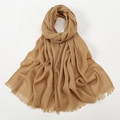 Camel slub cotton scarf for women with fringe edge in a natural draped style - Light Camel