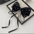 Elegante fiocco per capelli in velluto nero con dettagli in cristallo a cuore - Velluto/Cristallo / 356 Fiocco con nastro e cristallo a cuore nero