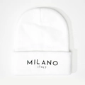 Gorro de punto blanco bordado Milano Italy con elegante borde doblado para invierno - Blanco