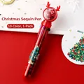 Christmas 10-color shuttle pen with Santa patterns and red deer antlers - 10 Colors Transparent Red Christmas Tree