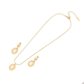 Schmuckset aus Gold-Edelstahl mit weißem Perlmutt-Oval-Anhänger und Ohrringen - Oval Weiß / Gold