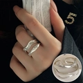 Minimalist double-layered silver water drop ring with elegant wavy lines for women - Double Layer Irregular Wavy Lines