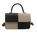 Elegante borsa a mano bicolore nero e beige con manico superiore e tracolla regolabile - Cachi