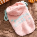 Roze gebreid huisdier vest met groenblauwe tekst en trekkoord voor kleine honden - XS (Aanbevolen gewicht 0,5-1,5 kg) / Aoli Roze
