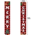Christmas door banners set with Merry Christmas text in red and black plaid 12x72 inch size - Red Black Plaid Classic(MC04)